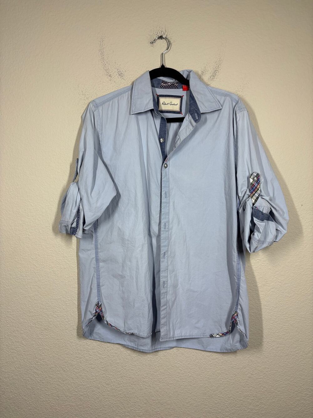 Robert Graham Mens Large Tailored Fit Roll Tab Sleeves Button Up Shirt Collared